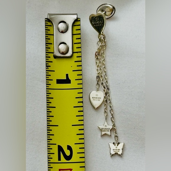 GUCCI Silver 2" Chain Earrings w/Star, Heart, & Butterfly Charms, VGUC, w/Dustie - Picture 5 of 5